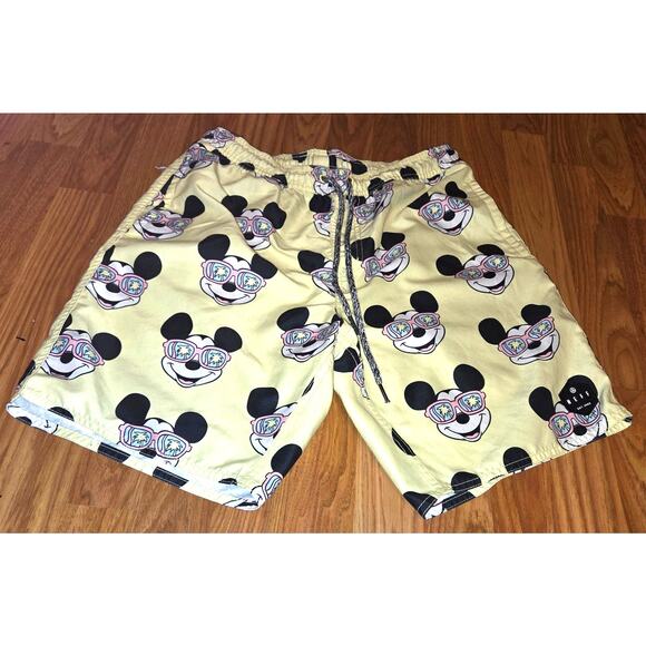 Neff X Disney Pastel Yellow Mickey Mouse Swim Trunks - Mens - Size - Small - Picture 2 of 7
